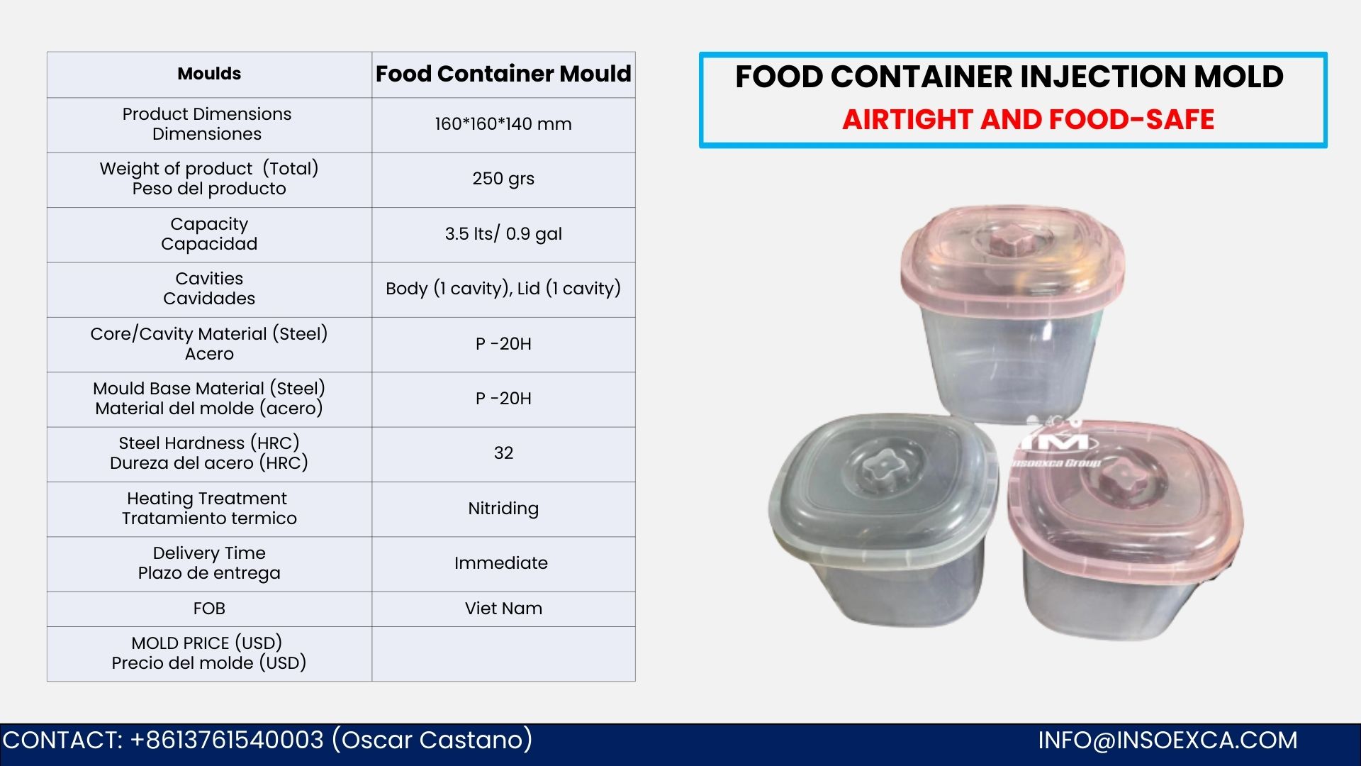 MOLD - FOOD CONTAINER INJECTION MOLD - AIRTIGHT AND FOOD-SAFE